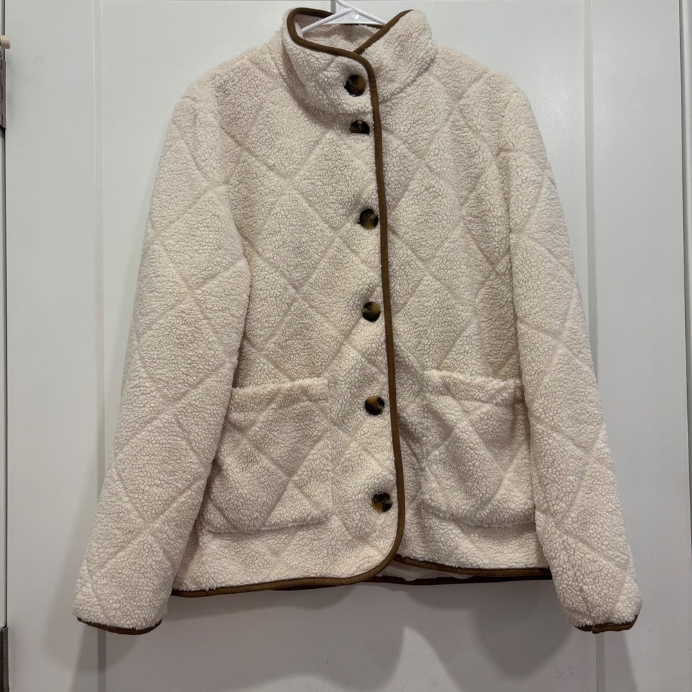 Lauren Ralph Lauren Quilted Sherpa Fleece Jacket Cream Brown XL